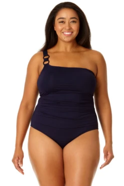 Anne Cole Plus - Ring Strap Asymmetric One Piece Swimsuit -One-Pieces Store 23PO02701 NAVY 1370 4