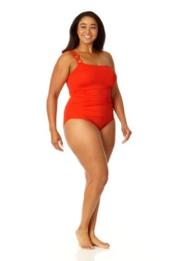 Anne Cole Plus - Ring Strap Asymmetric One Piece Swimsuit -One-Pieces Store 23PO02701 SPCE 1484 2
