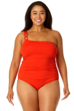 Anne Cole Plus - Ring Strap Asymmetric One Piece Swimsuit