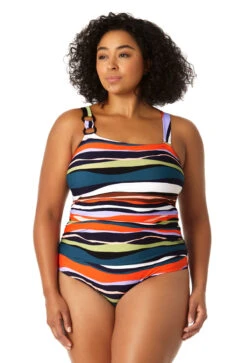Anne Cole Plus - Women's Ring Strap Asymmetric One Piece Swimsuit -One-Pieces Store 23PO02785 MULT 0424 FRONT