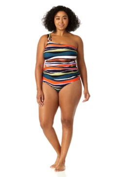 Anne Cole Plus - Women's Ring Strap Asymmetric One Piece Swimsuit -One-Pieces Store 23PO02785 MULT 0462