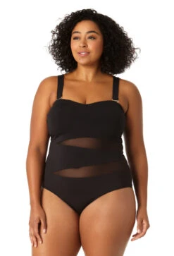 Anne Cole Plus - Women's Mesh Strapless One Piece Swimsuit -One-Pieces Store 23PO03301 BLK 0023 FRONT
