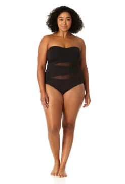 Anne Cole Plus - Women's Mesh Strapless One Piece Swimsuit -One-Pieces Store 23PO03301 BLK 0036