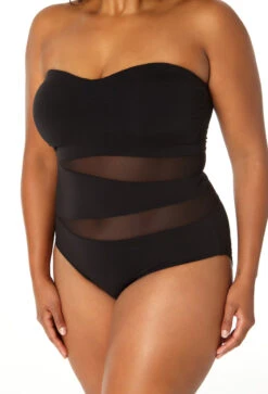 Anne Cole Plus - Women's Mesh Strapless One Piece Swimsuit -One-Pieces Store 23PO03301 BLK 0048
