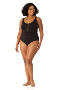 Anne Cole Plus - Women's Mesh One Piece Swimsuit -One-Pieces Store 23PO03501 BLK 0062