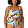 Anne Cole Plus - Women's Belted Square Neck One Piece Swimsuit 2 Anne Cole Plus - Women's Belted Square Neck One Piece Swimsuit -One-Pieces Store 23PO05861 MULT 1150 FRONT