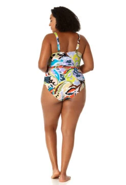 Anne Cole Plus - Women's Belted Square Neck One Piece Swimsuit -One-Pieces Store 23PO05861 MULT 1168