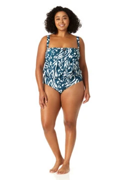 Anne Cole Plus - Women's Strapless Blouson Keyhole One Piece Swimsuit -One-Pieces Store 23PO06157 BLWH 0612