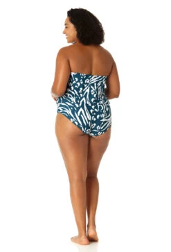 Anne Cole Plus - Women's Strapless Blouson Keyhole One Piece Swimsuit -One-Pieces Store 23PO06157 BLWH 0647