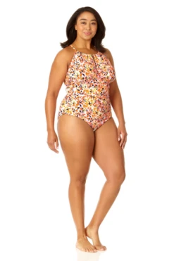 Anne Cole Plus - Women's High Neck With Ruffled Straps One Piece Swimsuit 9 Anne Cole Plus - Women's High Neck With Ruffled Straps One Piece Swimsuit -One-Pieces Store 23PO06421 MULT 130 2