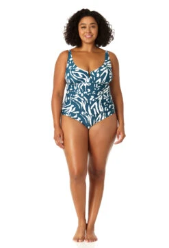 Anne Cole Plus - Women's V-Wire One Piece Swimsuit -One-Pieces Store 23PO07057 BLWH 0704