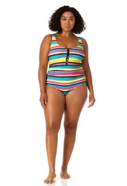 Anne Cole Plus - Women's Center Tab Over The Shoulder One Piece Swimsuit -One-Pieces Store 23PO07584 MULT 1777