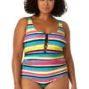 Anne Cole Plus - Women's Center Tab Over The Shoulder One Piece Swimsuit 1 Anne Cole Plus - Women's Center Tab Over The Shoulder One Piece Swimsuit -One-Pieces Store 23PO07584 MULT 1777 FRONT