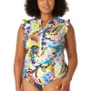 Anne Cole Plus - Women's Flutter Sleeve Zip Up Rash Guard One Piece Swimsuit -One-Pieces Store 23PO07961 MULT 0996 FRONT