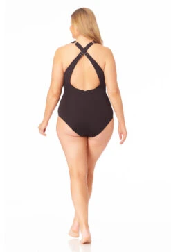 Anne Cole Plus - Women's V Neck Cross Back One Piece Swimsuit -One-Pieces Store 23PO09101 BLK 026