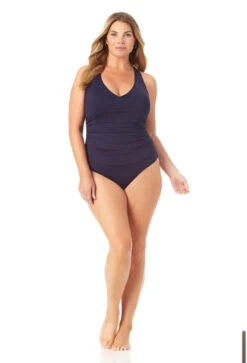 Anne Cole Plus - Women's V Neck Cross Back One Piece Swimsuit -One-Pieces Store 23PO09101 NAVY 1043