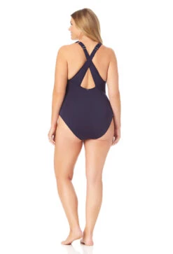Anne Cole Plus - Women's V Neck Cross Back One Piece Swimsuit -One-Pieces Store 23PO09101 NAVY 1048