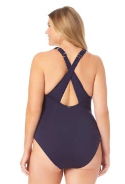 Anne Cole Plus - Women's V Neck Cross Back One Piece Swimsuit -One-Pieces Store 23PO09101 NAVY 1048 BACK