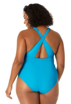 Anne Cole Plus - Women's V Neck Cross Back One Piece Swimsuit -One-Pieces Store 23PO09101 TURQ 0957 BACK