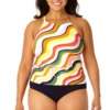 Anne Cole Plus - Women's High Neck Tankini Top -One-Pieces Store 23PT20622 MULT MYPB41401 NAVY 540