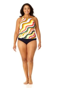 Anne Cole Plus - Women's High Neck Tankini Top -One-Pieces Store 23PT20622 MULT MYPB41401 NAVY 540 4