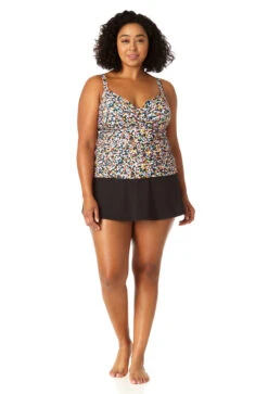Anne Cole Plus - Women's Twist Front Underwire Tankini Swim Top -One-Pieces Store 23PT23370 MULT MYMB41401 BLK 2647