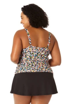 Anne Cole Plus - Women's Twist Front Underwire Tankini Swim Top -One-Pieces Store 23PT23370 MULT MYMB41401 BLK 2661 BACK