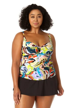 Anne Cole Plus - Women's Retro Twist Front Underwire Tankini Swim Top 11 Anne Cole Plus - Women's Retro Twist Front Underwire Tankini Swim Top -One-Pieces Store 23PT23461 MULT MYMB41401 BLK 1040 FRONT
