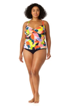 Anne Cole Plus - Women's Halter Tankini Top -One-Pieces Store 23PT24550 MULT MYMB36001 NAVY 0319