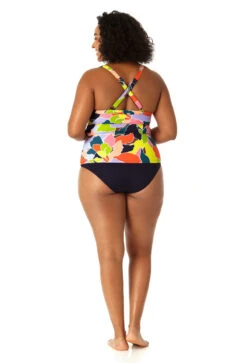 Anne Cole Plus - Women's Halter Tankini Top -One-Pieces Store 23PT24550 MULT MYMB36001 NAVY 0341