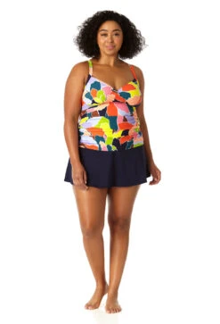 Anne Cole Plus - Women's Halter Tankini Top -One-Pieces Store 23PT24550 MULT MYMB41401 NAVY 1492