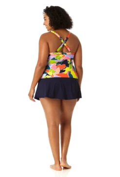 Anne Cole Plus - Women's Halter Tankini Top -One-Pieces Store 23PT24550 MULT MYMB41401 NAVY 1507