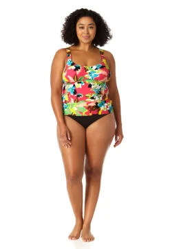Anne Cole Plus - Women's Easy Ring Tri Tankini Swim Top -One-Pieces Store 23PT24665 MULT MYMB36001 BLK 2388