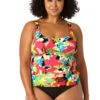 Anne Cole Plus - Women's Easy Ring Tri Tankini Swim Top -One-Pieces Store 23PT24665 MULT MYMB36001 BLK 2388 FRONT