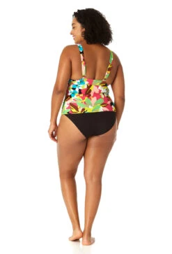 Anne Cole Plus - Women's Easy Ring Tri Tankini Swim Top -One-Pieces Store 23PT24665 MULT MYMB36001 BLK 2410