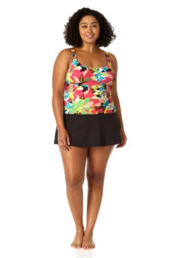 Anne Cole Plus - Women's Easy Ring Tri Tankini Swim Top -One-Pieces Store 23PT24665 MULT MYMB41401 BLK 2418