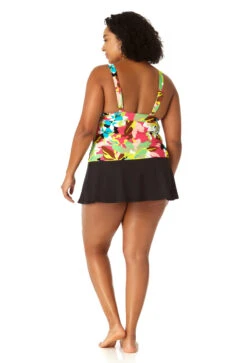 Anne Cole Plus - Women's Easy Ring Tri Tankini Swim Top -One-Pieces Store 23PT24665 MULT MYMB41401 BLK 2439