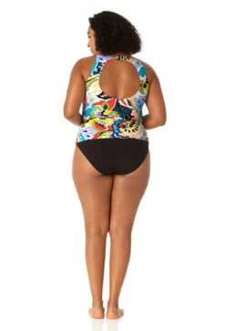 Anne Cole Plus - Women's Front Wrap High Neck Keyhole Tankini Swim Top -One-Pieces Store 23PT24961 MULT MYMB36001 BLK 1534