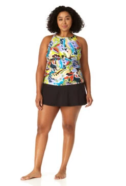 Anne Cole Plus - Women's Front Wrap High Neck Keyhole Tankini Swim Top -One-Pieces Store 23PT24961 MULT MYMB41401 BLK 1602