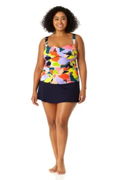 Anne Cole Plus - Women's Twist Front Bandeaukini Swim Top -One-Pieces Store 23PT25050 MULT MYMB41401 NAVY 0168