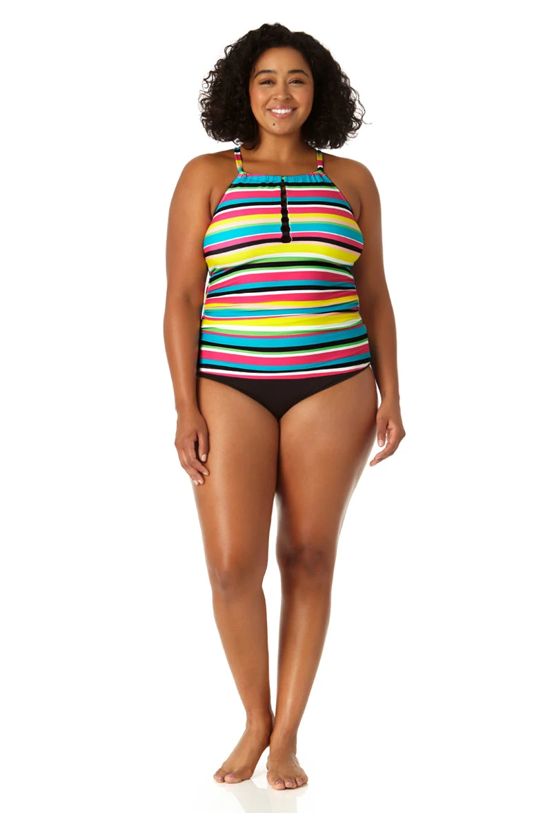 Anne Cole Plus - Women's Center Tab High Neck Tankini Swim Top 5 Anne Cole Plus - Women's Center Tab High Neck Tankini Swim Top - Image 3