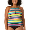 Anne Cole Plus - Women's Center Tab High Neck Tankini Swim Top -One-Pieces Store 23PT29584 MULT MYMB36001 BLK 1861 FRONT