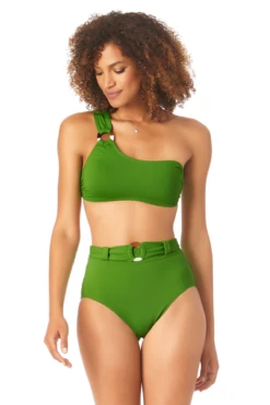 Anne Cole - Women's Asymmetrical Bandeau Bikini Swim Top -One-Pieces Store AnneCole AssymetricalBandeauBikiniSwimTop 2537 22MT10801 GRN FRONT jpg