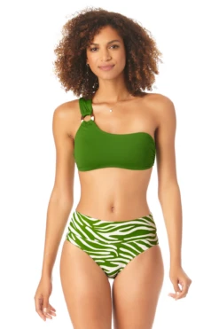 Anne Cole - Women's Asymmetrical Bandeau Bikini Swim Top -One-Pieces Store AnneCole AssymetricalBandeauBikiniSwimTop 2627 22MT10801 GRN GRWT FRONT jpg