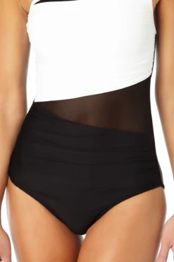 Anne Cole - Assymetrical Mesh One Piece Swimsuit -One-Pieces Store AnneCole AssymetricalMeshOnePieceSwimsuit 674 22MO07101 BKWH jpg