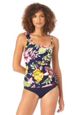 Anne Cole - Women's Assymetrical Ring Bandeau Tankini Swim Top -One-Pieces Store AnneCole AssymetricalRingBandeauTankiniSwimTop 1484 22MT22861 NAVY FRONT jpg