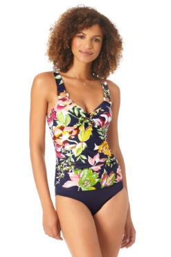 Anne Cole - Women's Twist Front Underwire Tankini Swim Top -One-Pieces Store AnneCole AssymetricalRingBandeauTankiniSwimTop 1581 22MT22961 NAVY FRONT jpg