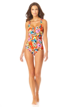 Anne Cole - Back Lace Up Bandeau One Piece Swimsuit -One-Pieces Store AnneCole BackLaceUpBandeauOnePieceSwimsuit 296 22MO06574 MULT jpg