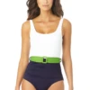 Anne Cole - Belted Scoop Neck One Piece Swimsuit