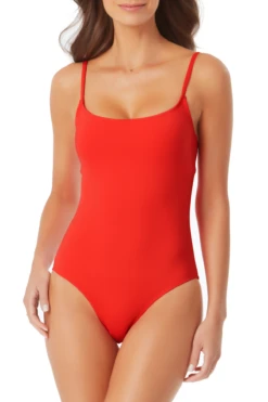 Anne Cole - Classic Moderate Leg Maillot One Piece Swimsuit -One-Pieces Store AnneCole ClassicLingerieMaillot 1604 21MO00101 RED FRONT jpg